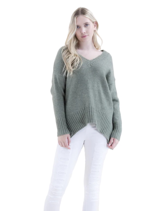 V-Neck Sweater w/Ribbed Hems