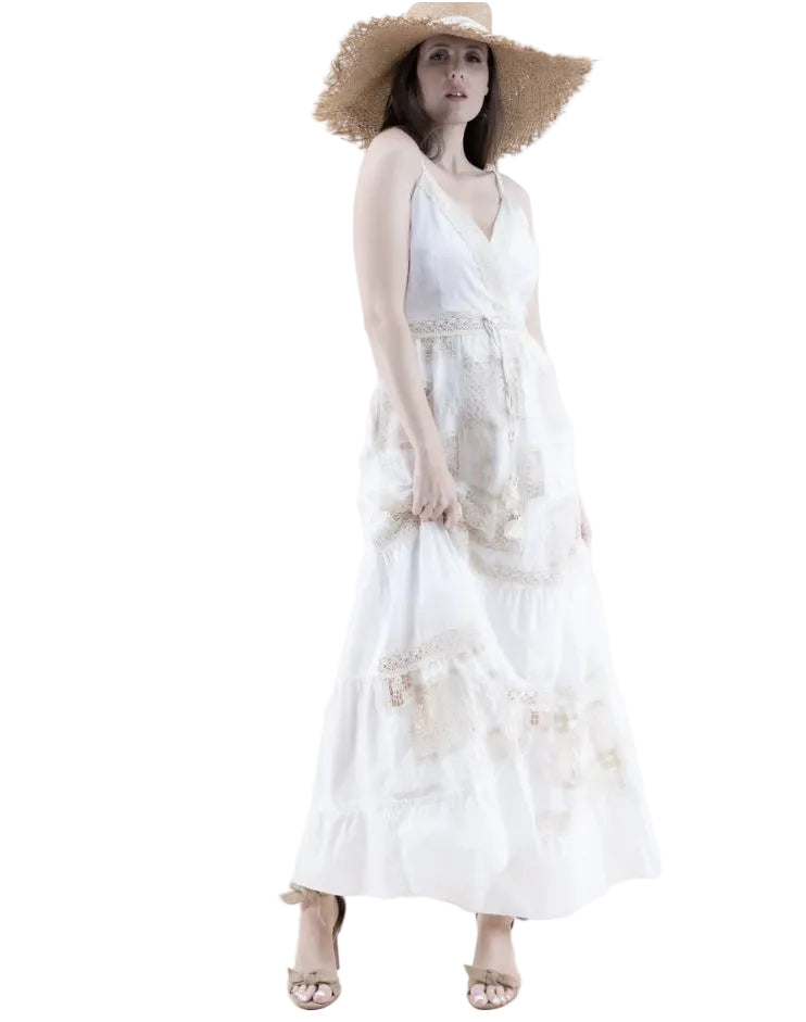 Cotton & Lace Thin Strap Maxi Dress