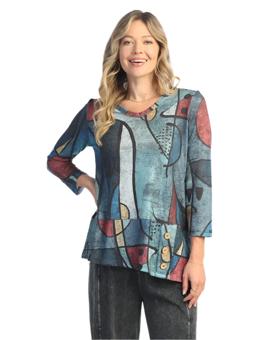 Tunic Top with Asymmetric Hem and Button, Granada