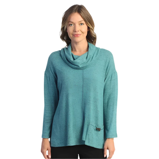 Cowl Neck Boxy Top with Patch Pocket and Button