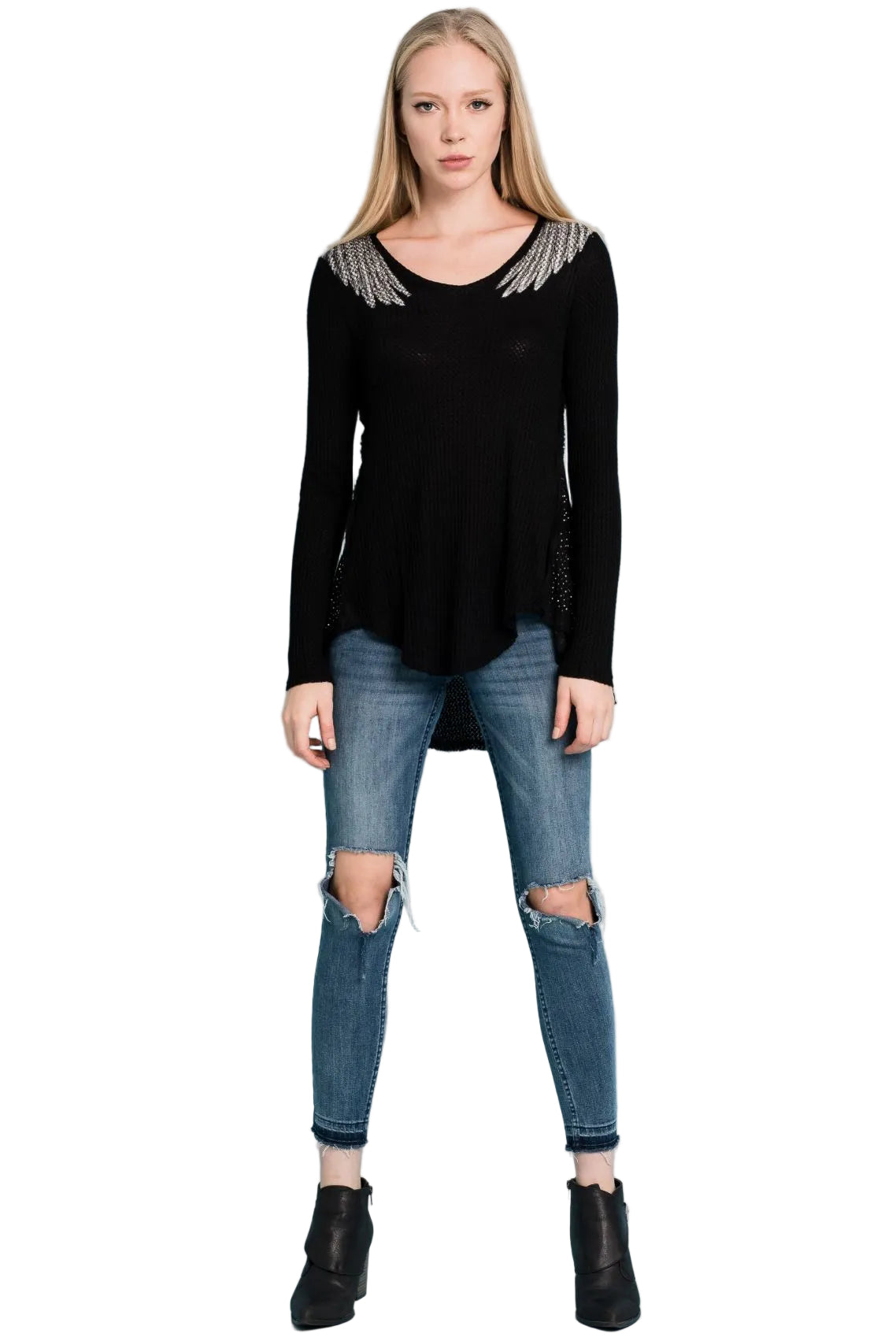 L/S Hi Lo Top with Eagle Wings and Rhinestones