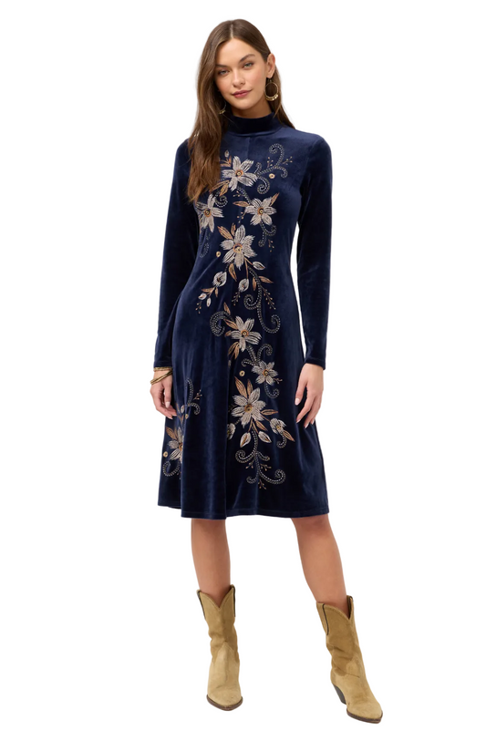 Velour Mock Neck Dress - Corinthe