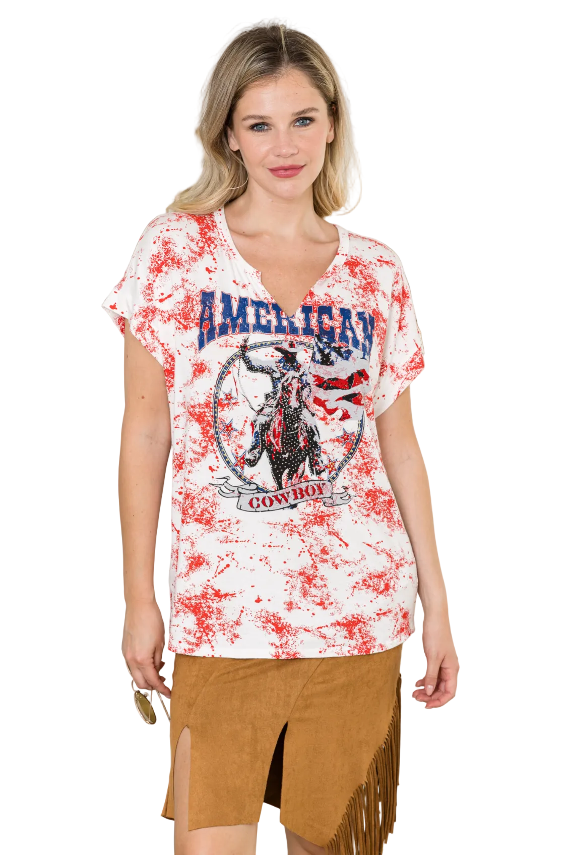 S/S Tee - Cowboy and Horse over American Flag Print