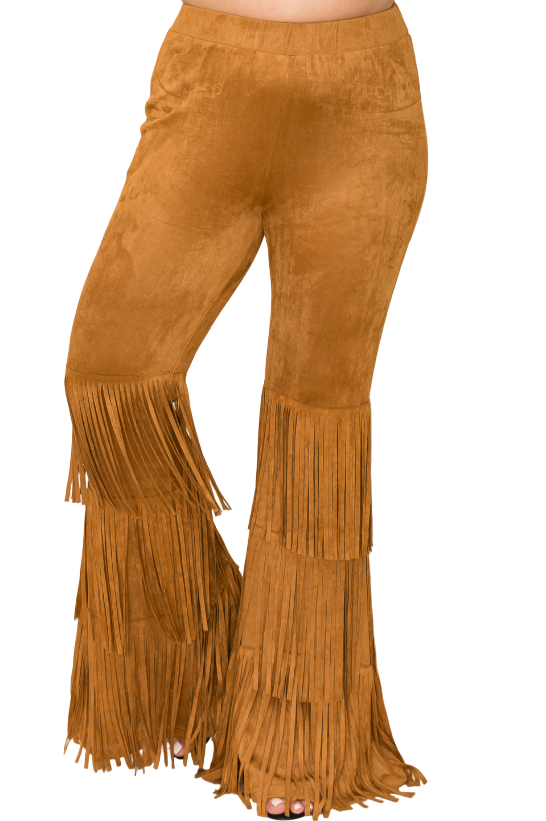 High Rise Suede Knit Bell Bottom Pants with Fringes