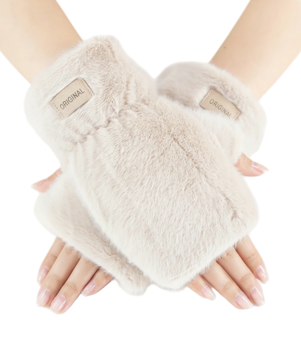 Teddy Fleece Fingerless Gloves
