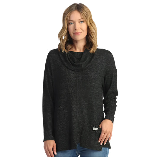 Cowl Neck Boxy Top with Patch Pocket and Button