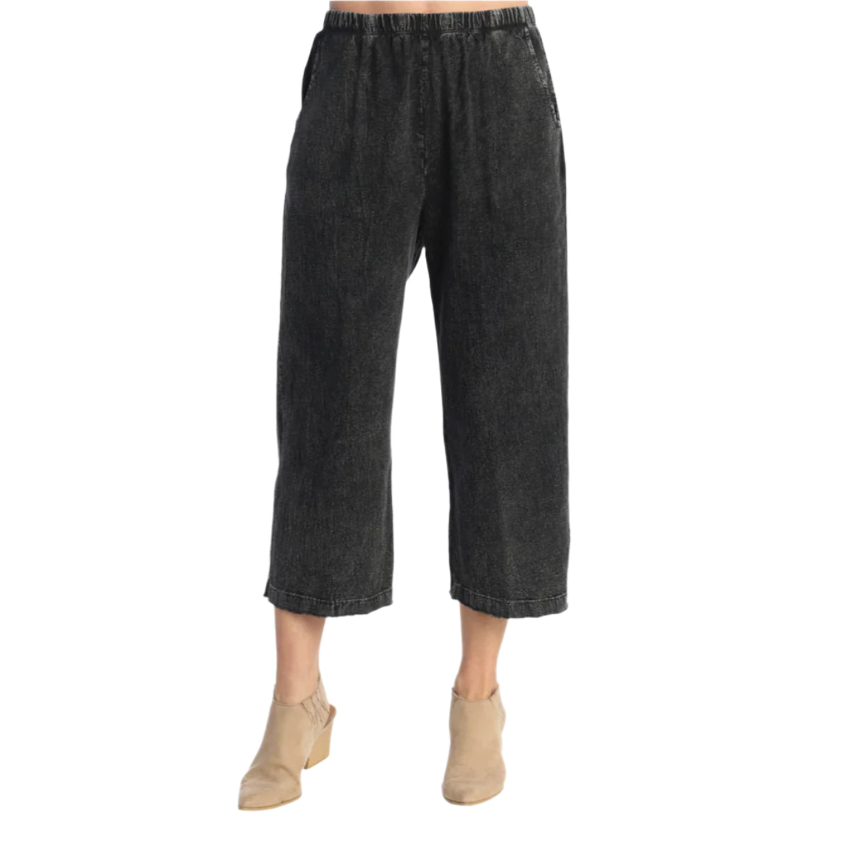 C-Mineral Washed Cotton Spandex Lantern Pants With Side Seam Details