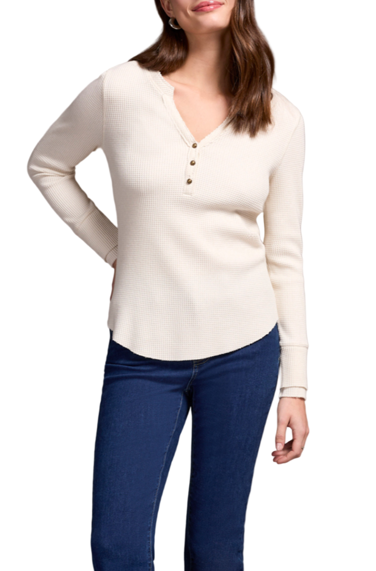 Brushed Waffle Knit Henley Long Sleeve Top