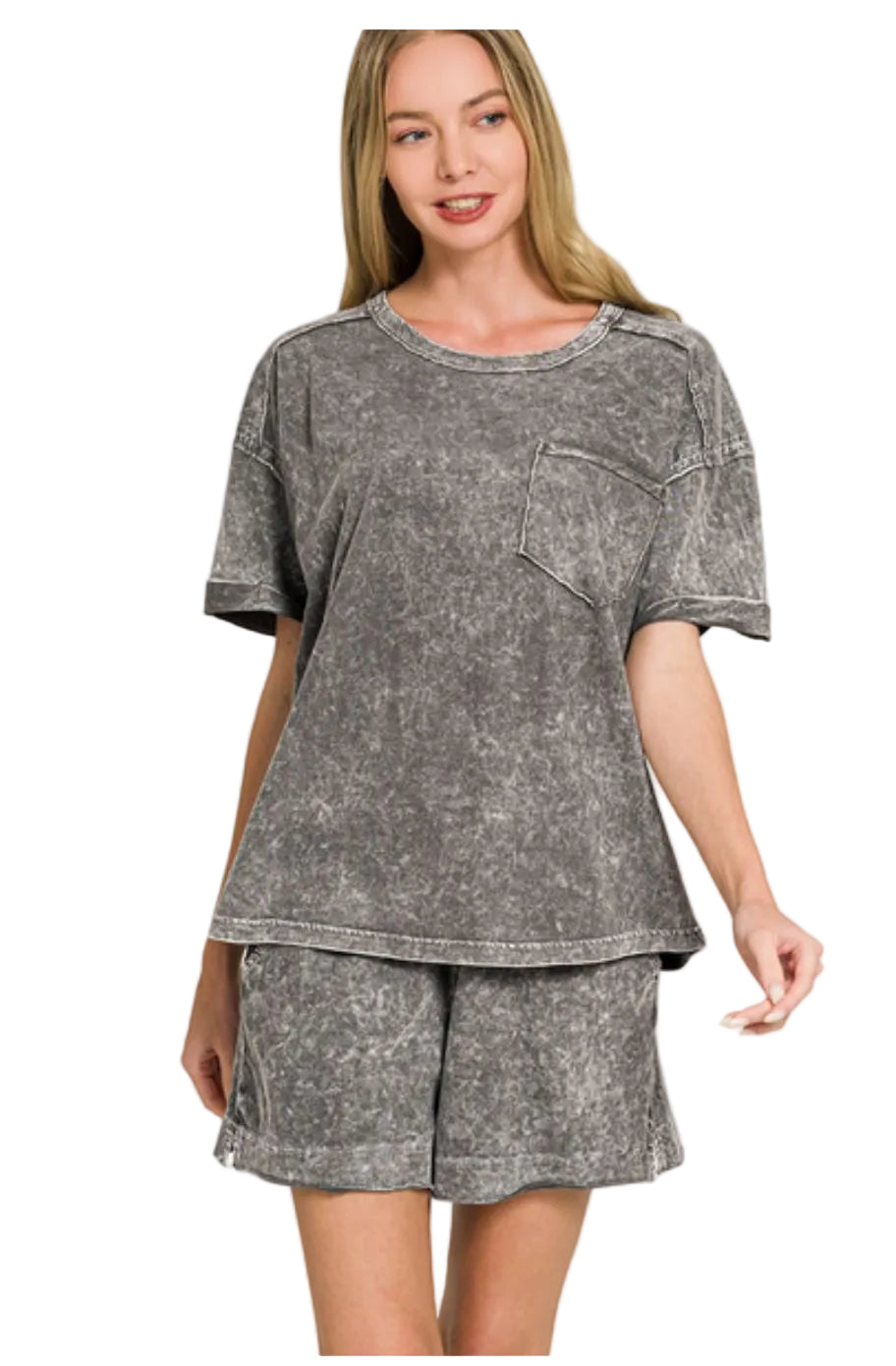 Halo Snow Washed Exposed Seam Top & Shorts Set