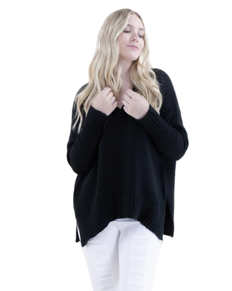 V-Neck Sweater w/Ribbed Hems