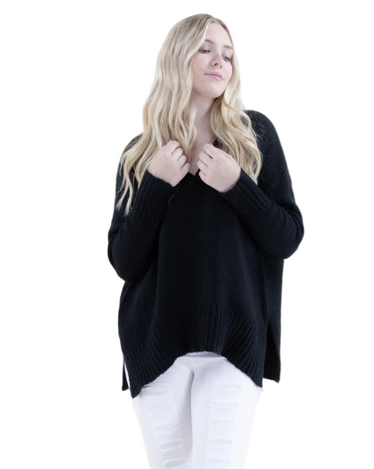 V-Neck Sweater w/Ribbed Hems