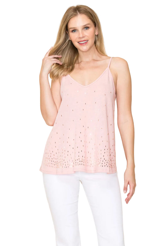 V-Neck Knit Tank Top with Studs