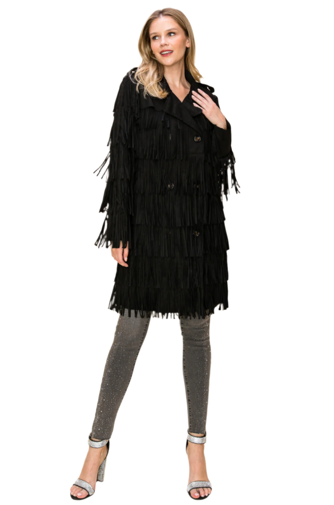 Long Open Front Jacket With Fringe