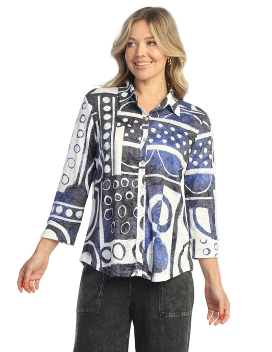 3/4 Cuff Sleeve Button Down Shirt - Dottie