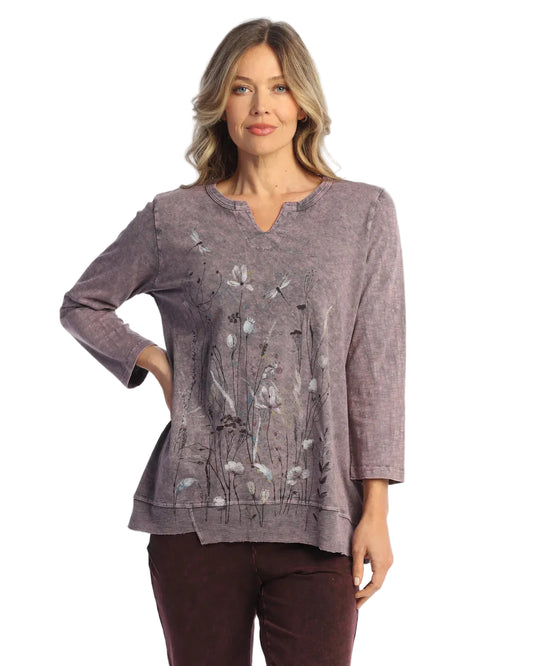 Mineral Washed Notched Neck Top - Vivian