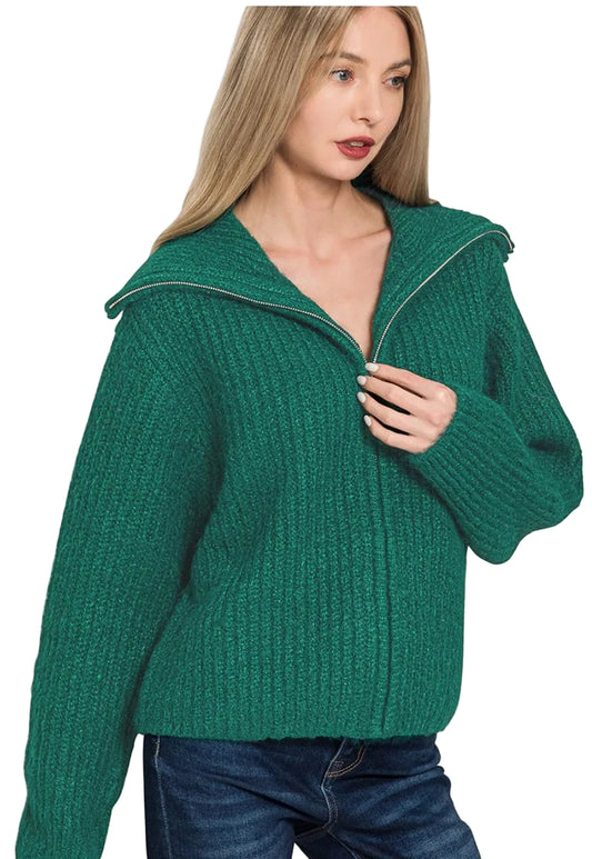 High Neck Full Zip Sweater