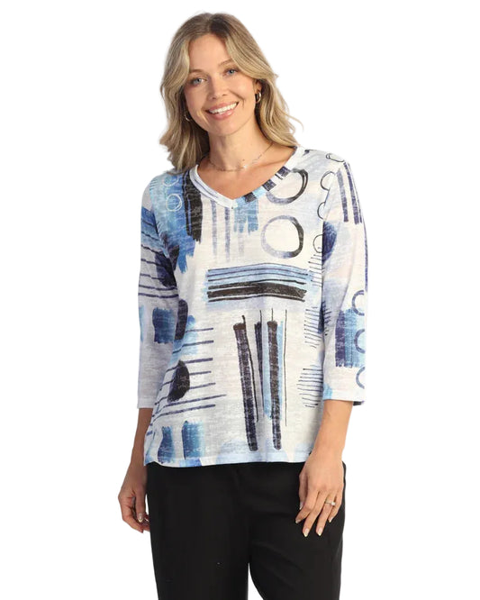 3/4 Sleeve Burnout V-Neck Top - Roxie