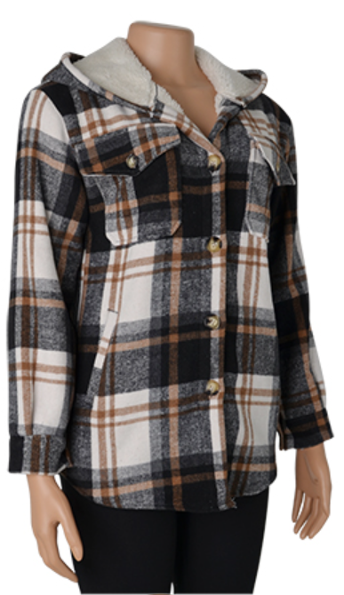 Hooded Button Up Plaid Shacket