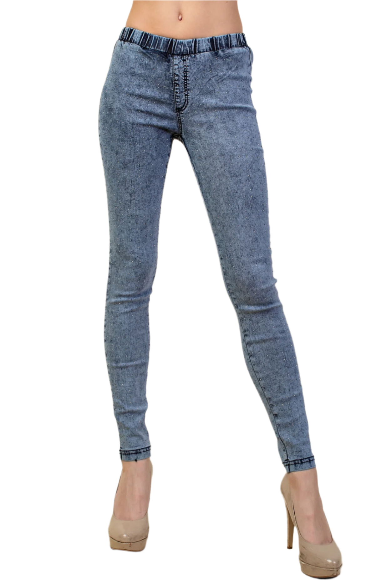 Medium Rise Skinny Jeggings with Rhinestones