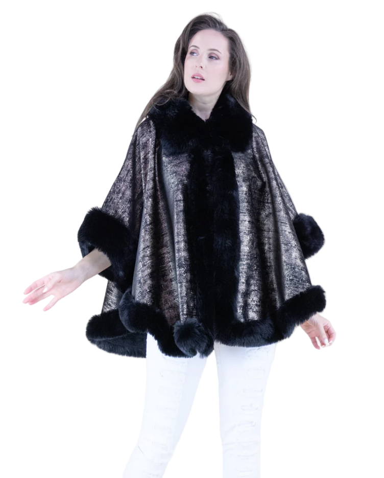 Luster Vegan Fur Trim Suede Cape