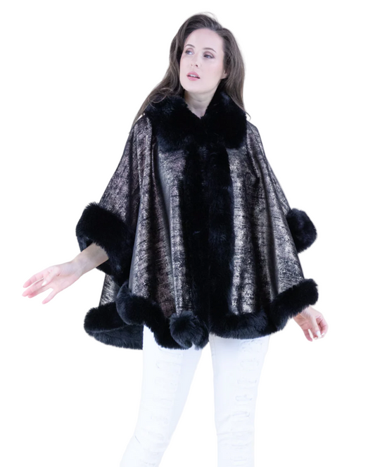 Luster Vegan Fur Trim Suede Cape
