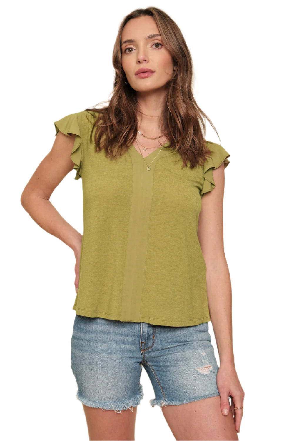 V-Neck Flutter Sleeve Blouse