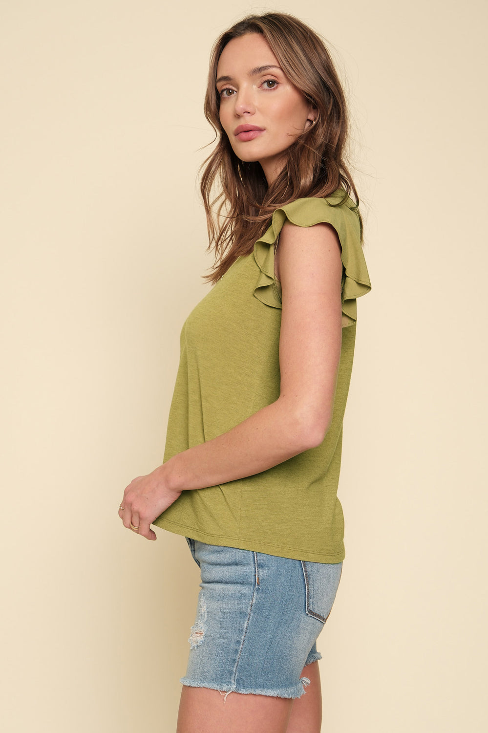 V-Neck Flutter Sleeve Blouse