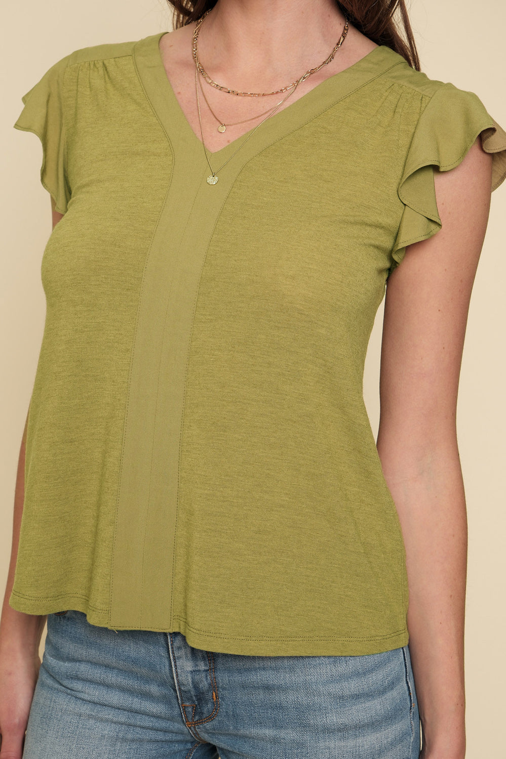 V-Neck Flutter Sleeve Blouse