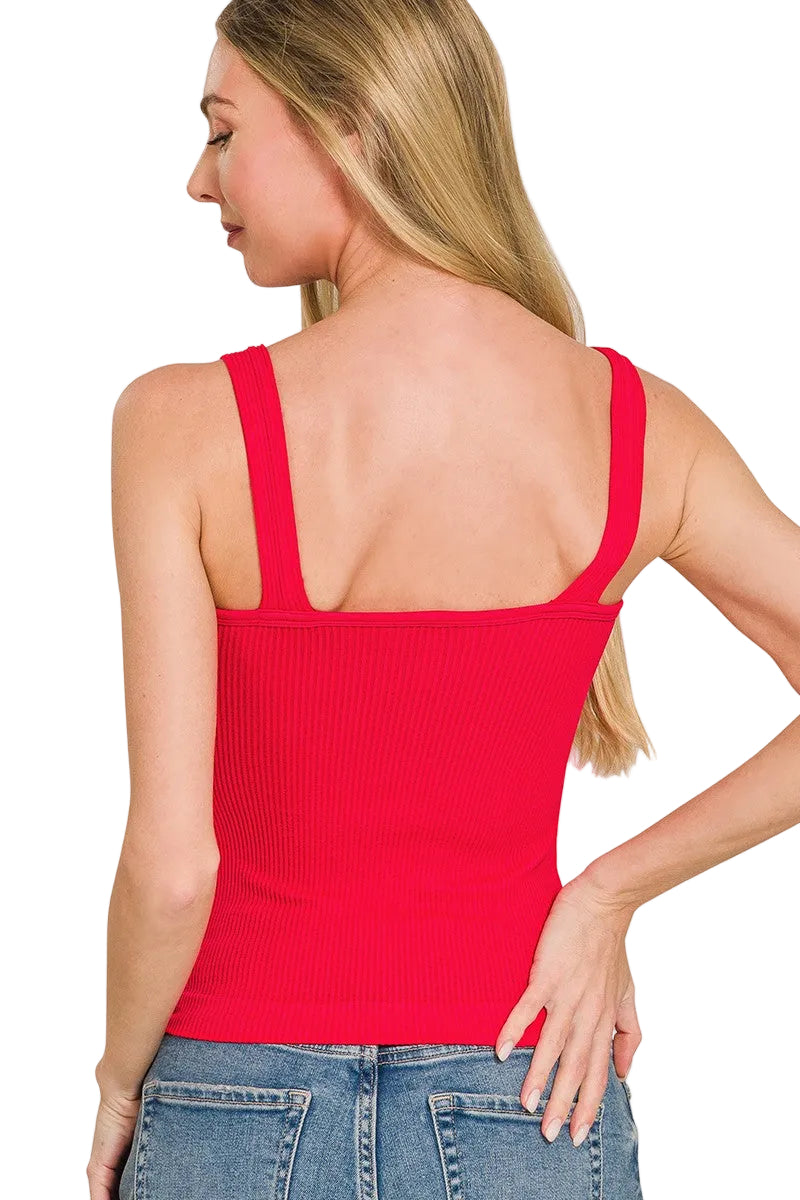 Ribbed Seamless Bra Padded V-Neck Tank Top
