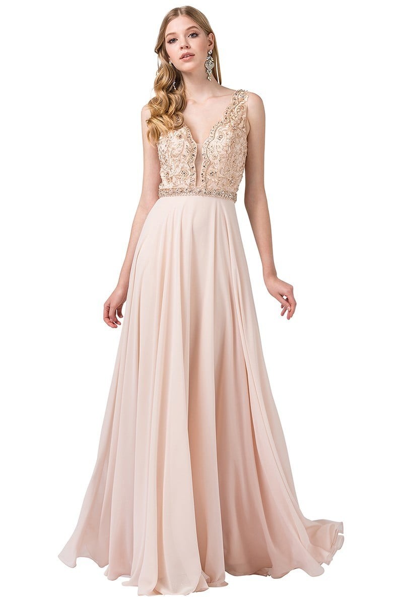 Lace Embroidered Deep V-Neck Dress