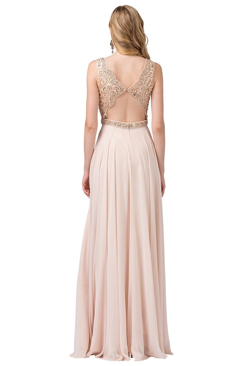 Lace Embroidered Deep V-Neck Dress