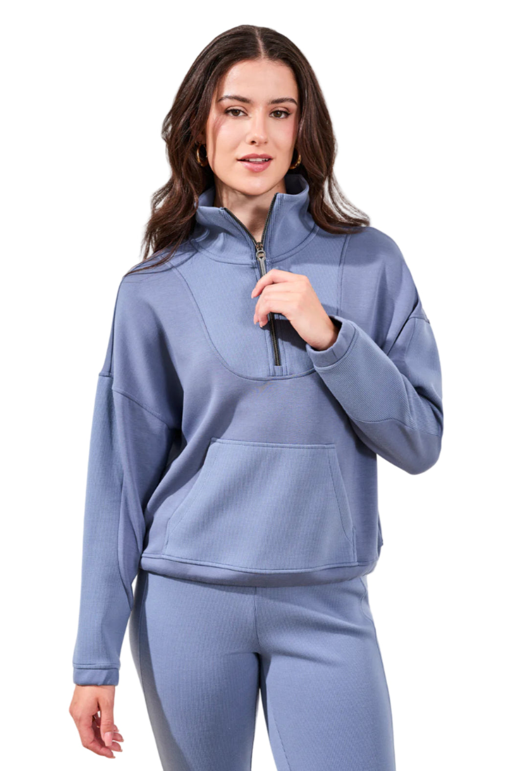 Techno Lux Rib Zip-Accent Mock Neck Sweater