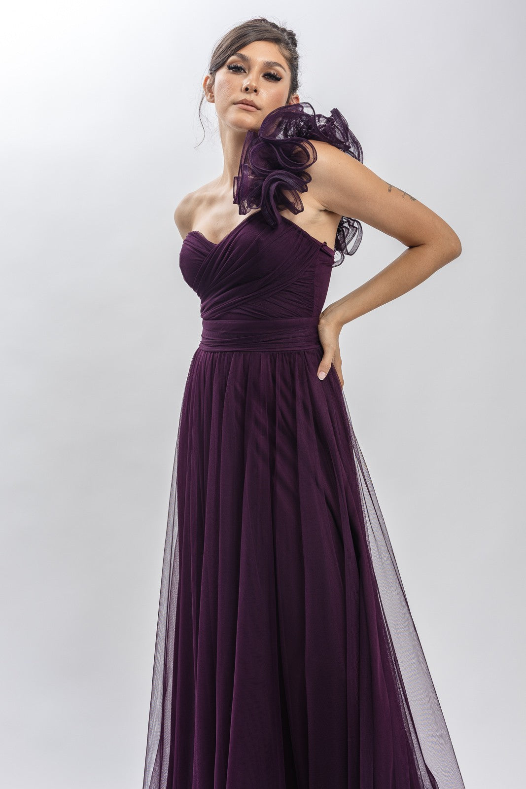 One Shoulder Mech Dress W/ Back Lacing