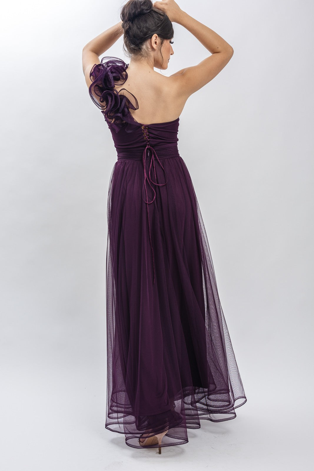 One Shoulder Mech Dress W/ Back Lacing