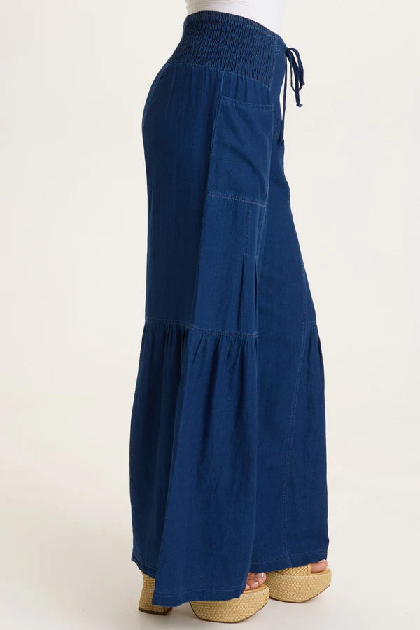 Zain Indigo Twill Tiered Wide Leg