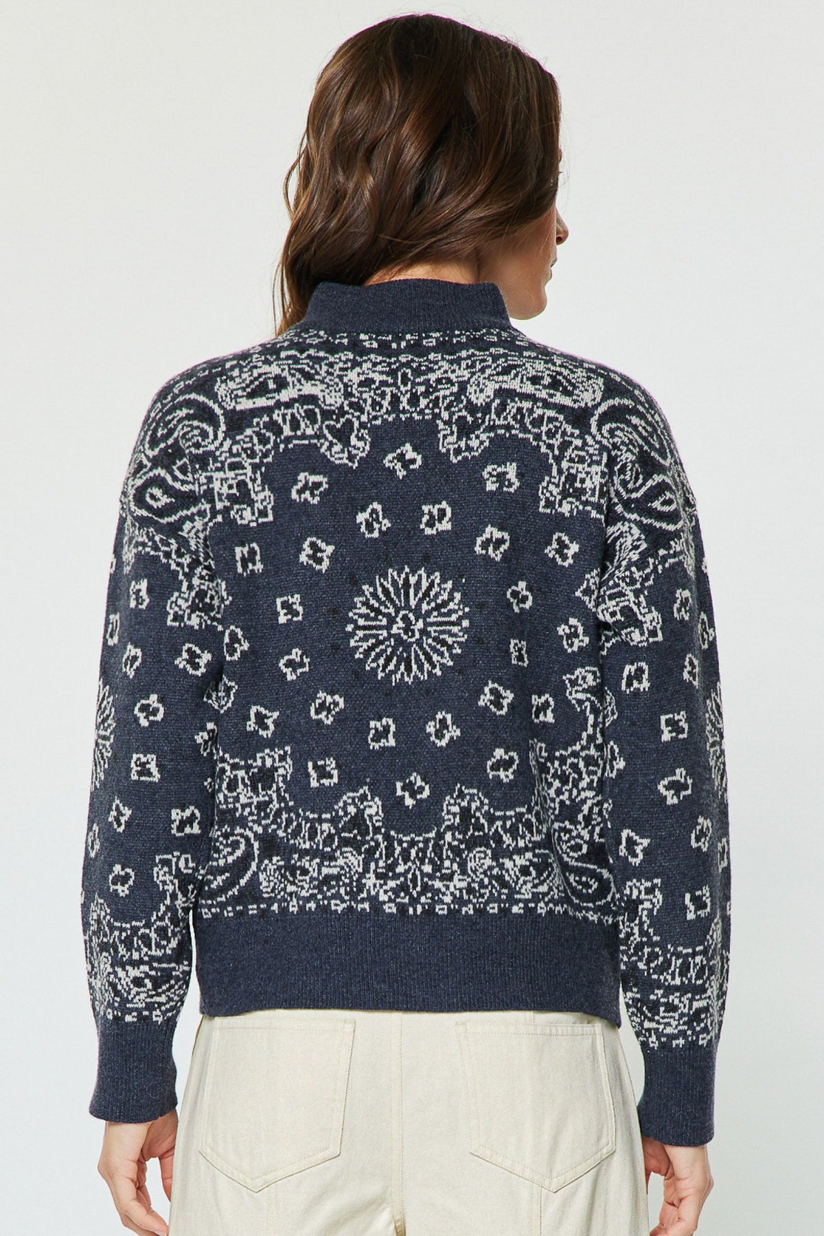 Pattern Jacquard Half Zip Sweater
