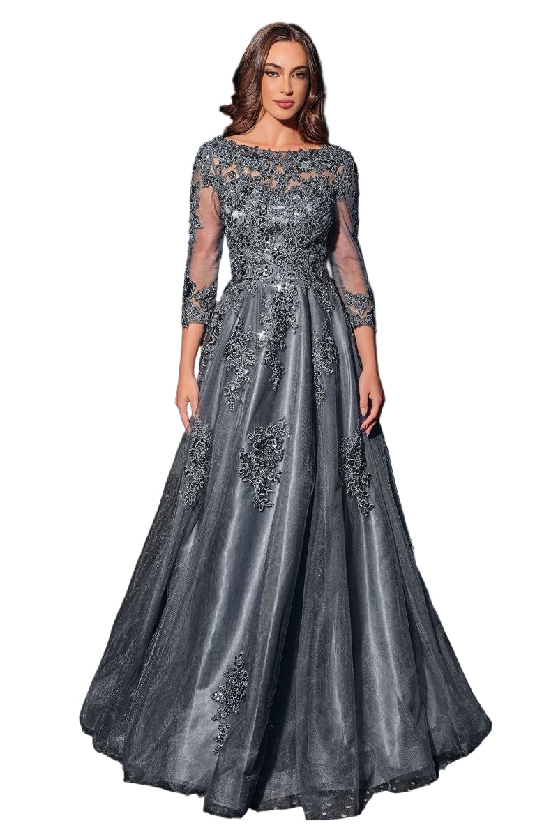 High Neckline 3/4 Sleeves Ball Gown