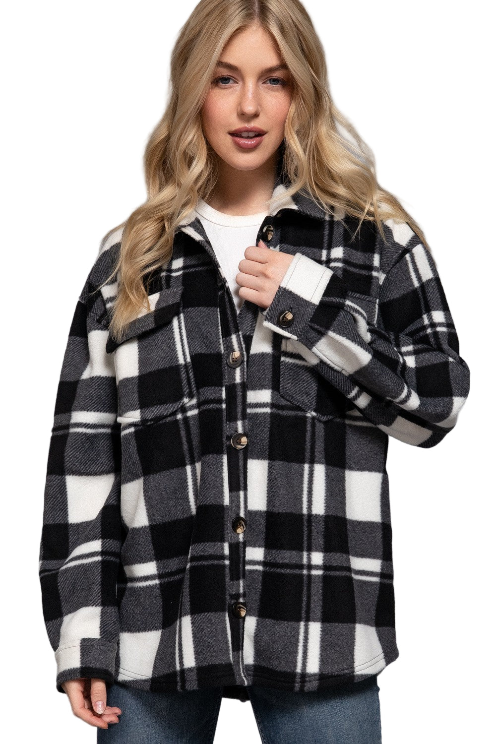 Button Up Plaid Fleece Shirt