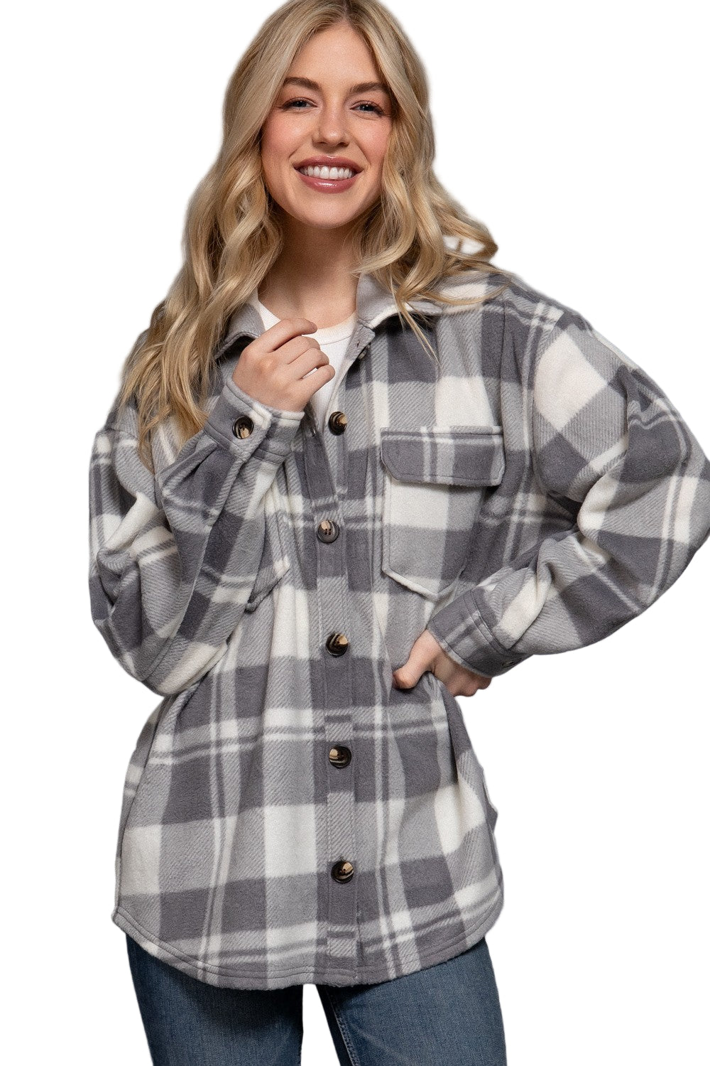 Button Up Plaid Fleece Shirt