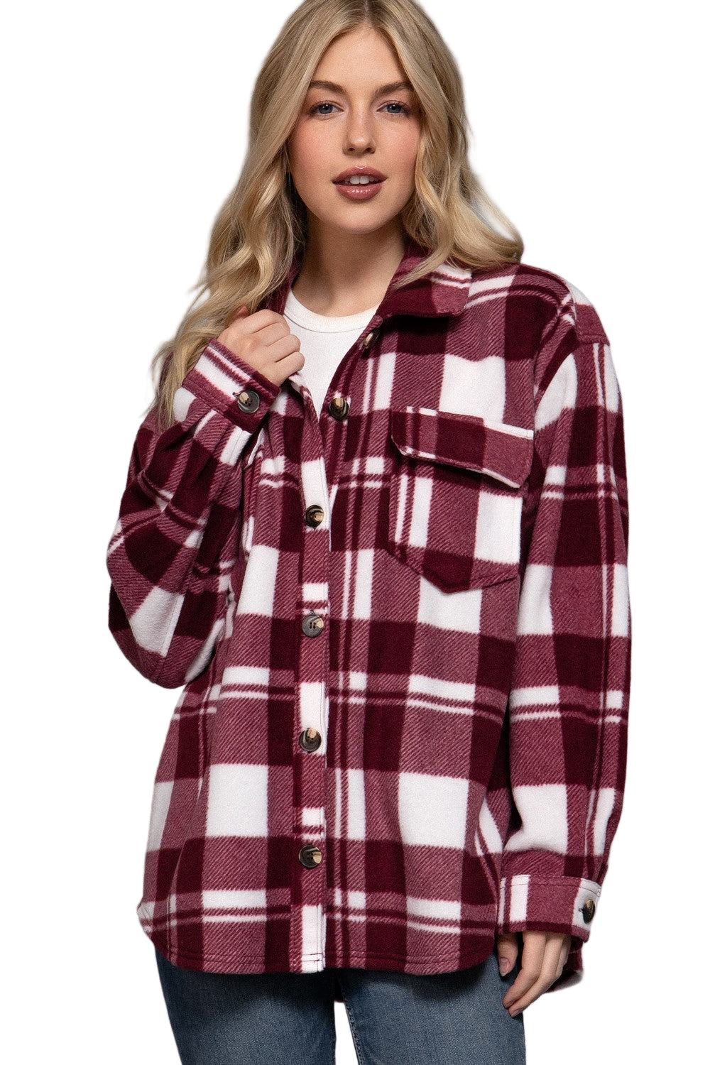 Button Up Plaid Fleece Shirt