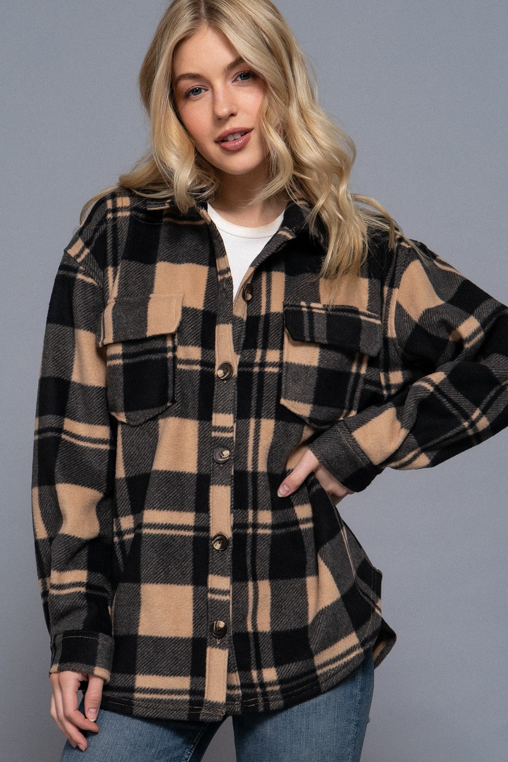 Button Up Plaid Fleece Shirt