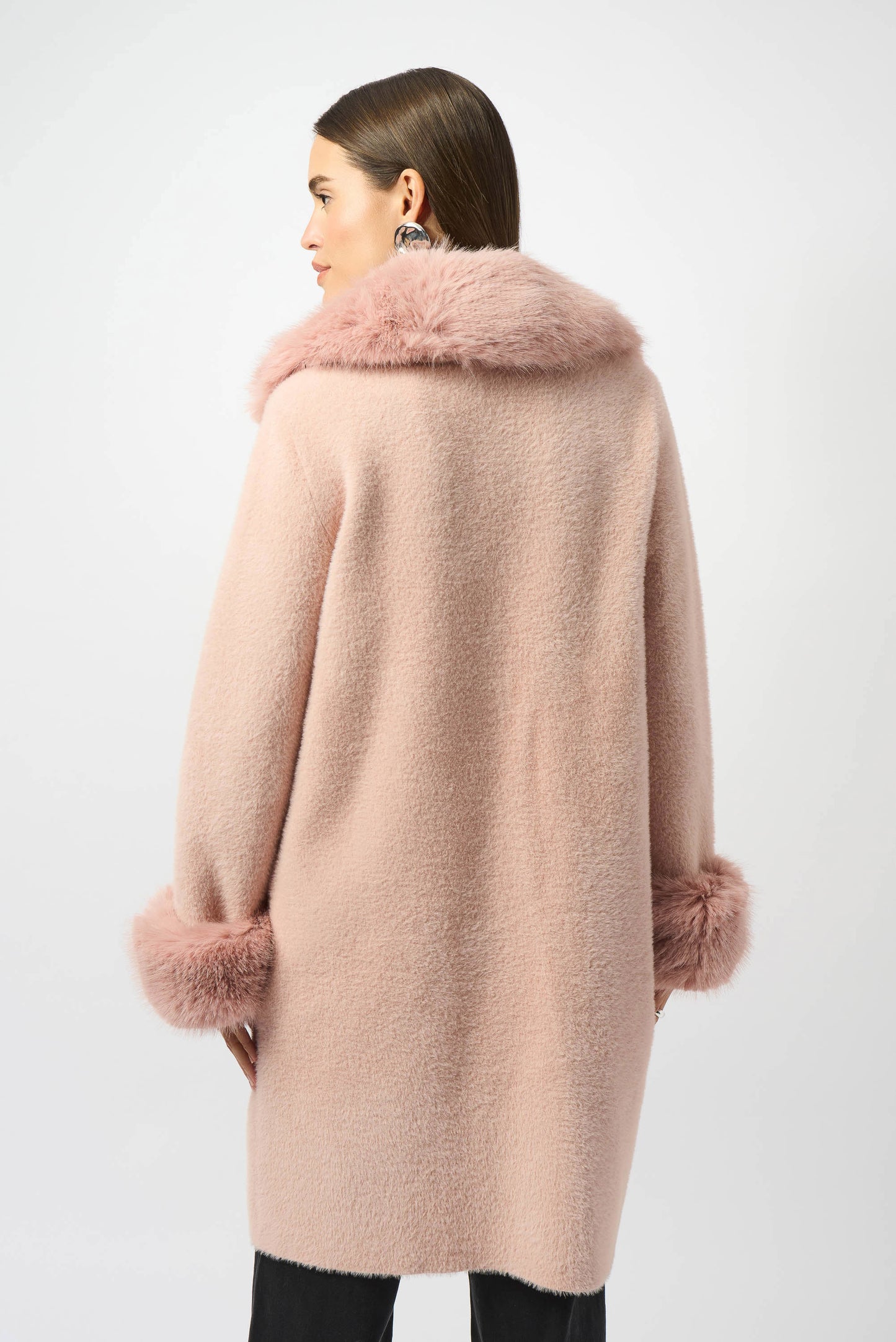 Feather Yarn and Faux Fur Sweater Coat
