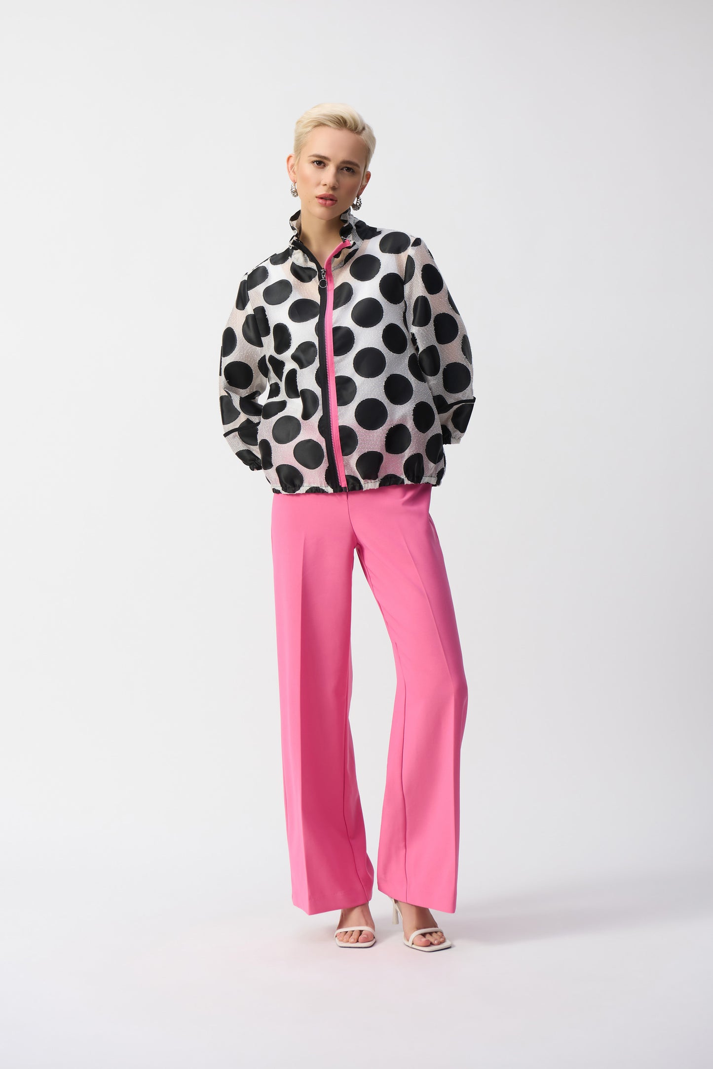 Polka Dot Relaxed Fit Zip Up Jacket