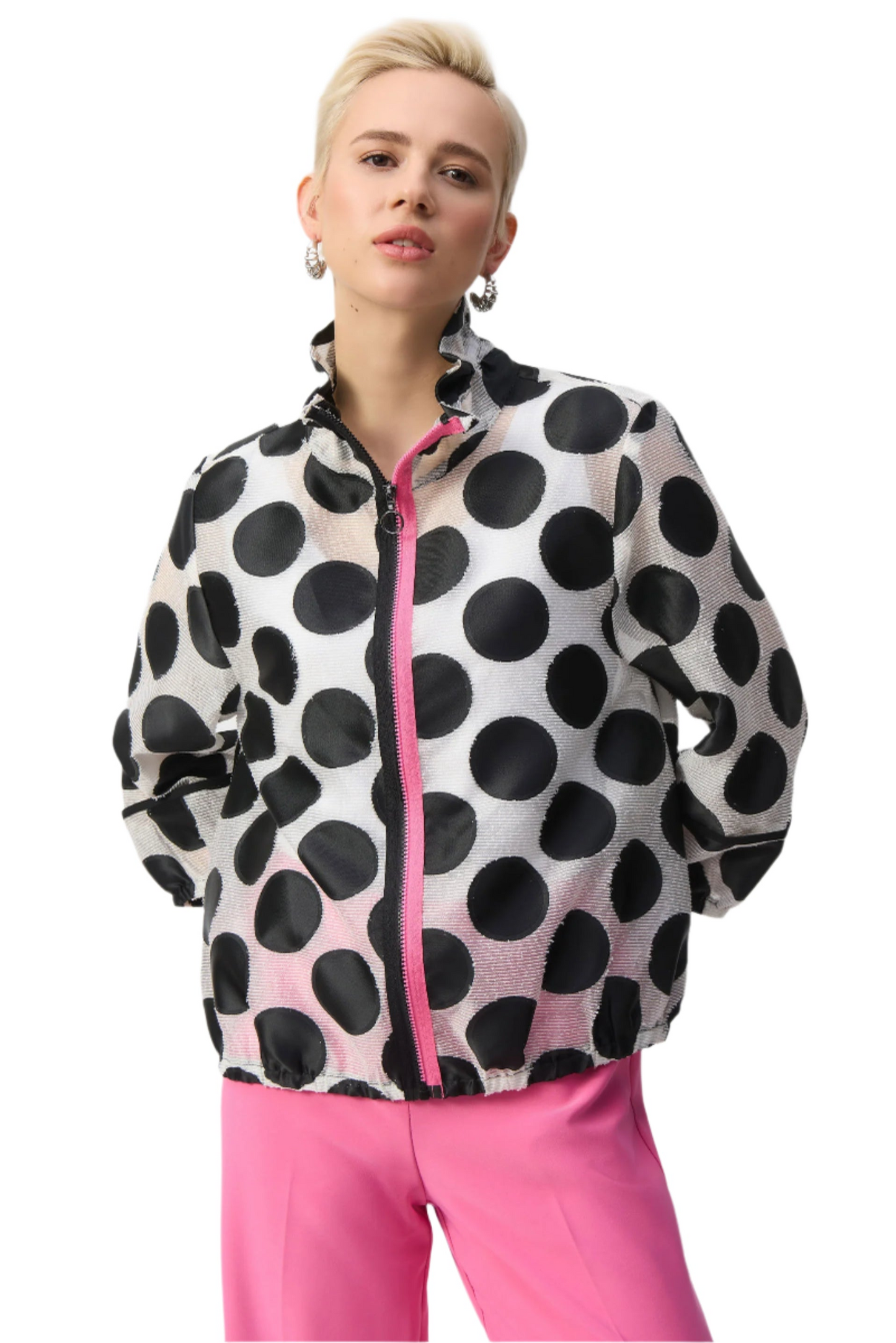 Polka Dot Relaxed Fit Zip Up Jacket