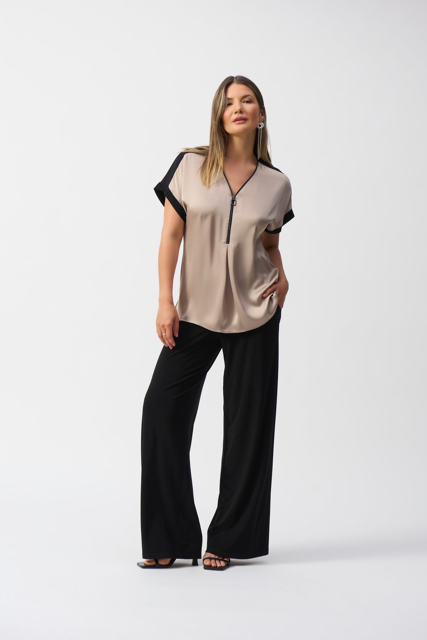 Satin and Silky Knit Straight Top