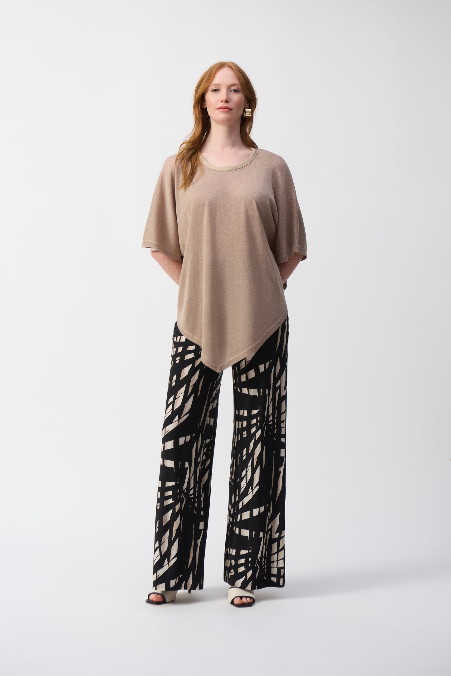 Silky Knit Tropical Print Wide Leg Pants