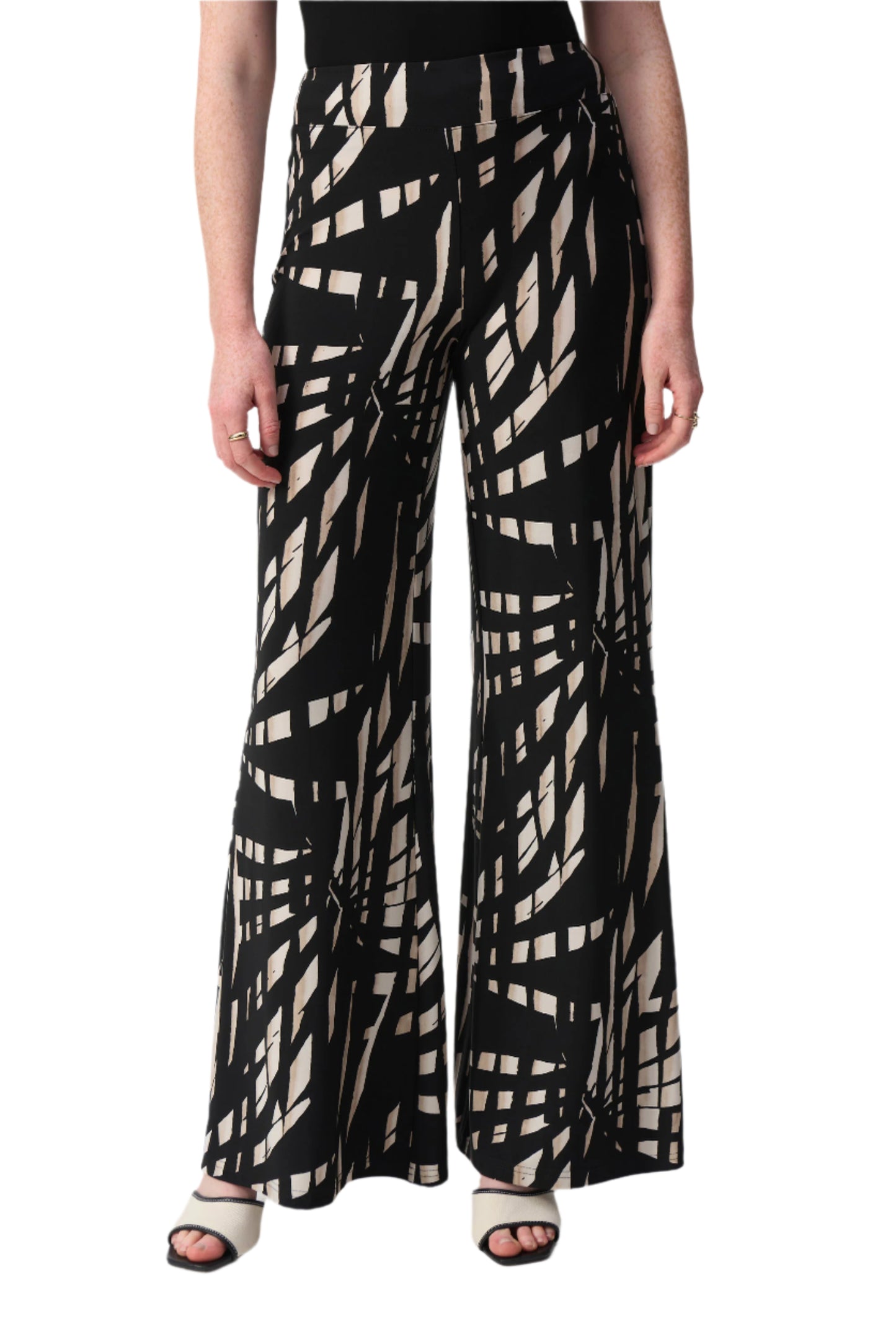 Silky Knit Tropical Print Wide Leg Pants