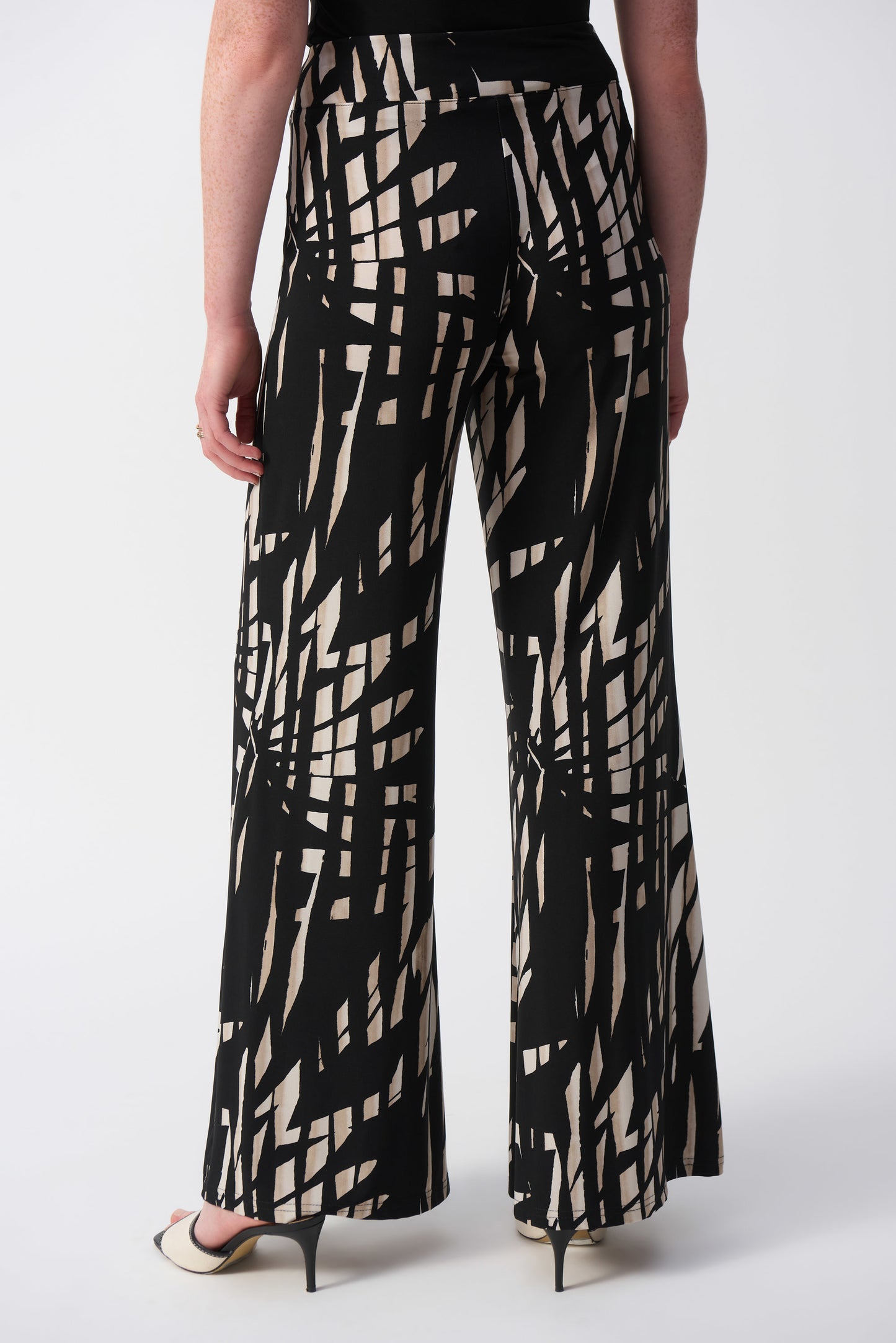 Silky Knit Tropical Print Wide Leg Pants