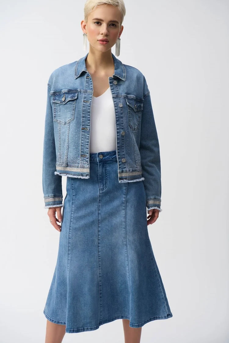 Denim Jacket With Frayed Hem