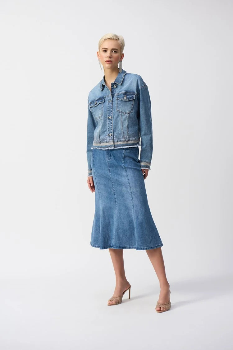 Denim Jacket With Frayed Hem